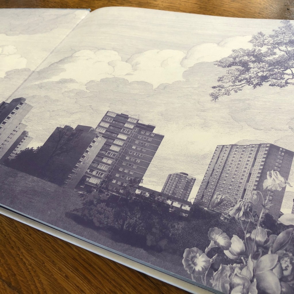 The Invisible by Tom Percival end papers, scene of blocks of flats The Invisible by Tom Percival end papers scene of blocks of flats