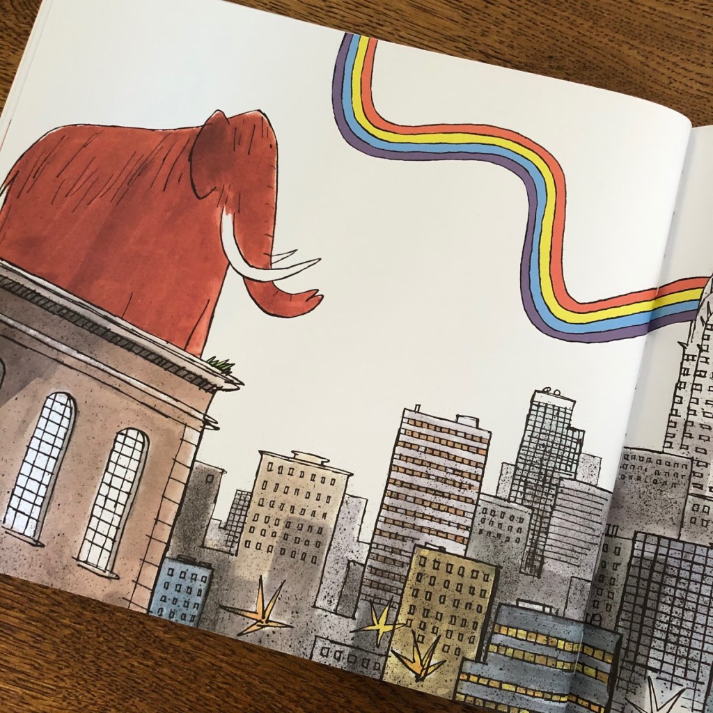 An Ice Age Mammoth in modern day picture book by Anna Kemp and Adam Beer Simon and Schuster 